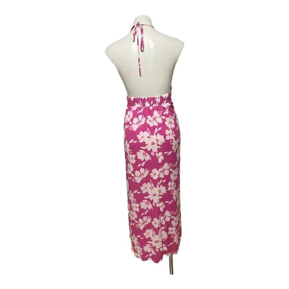 Lulu's XL Follow The Summer Pink Floral Halter Side Slit Midi Dress - Picture 6 of 10